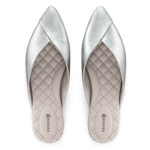 NEW BIRDIES Swan Mule Slides Metallic Silver Pointed Mules Size 9